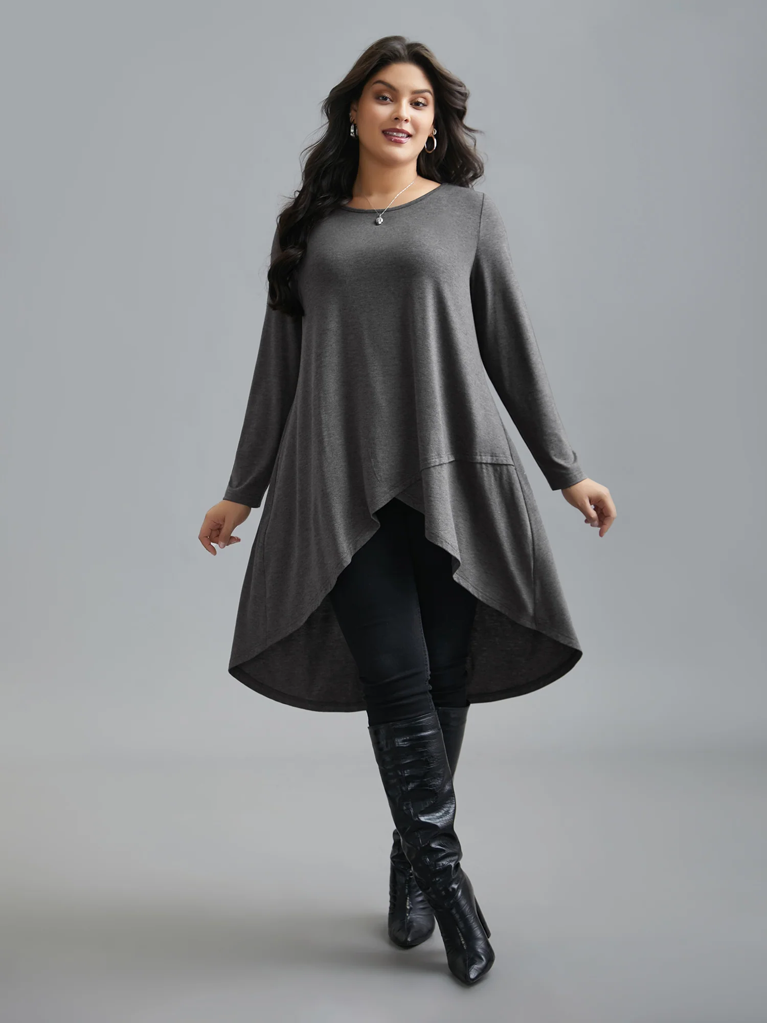 Solid Heather High Low Hem Top - Image 2