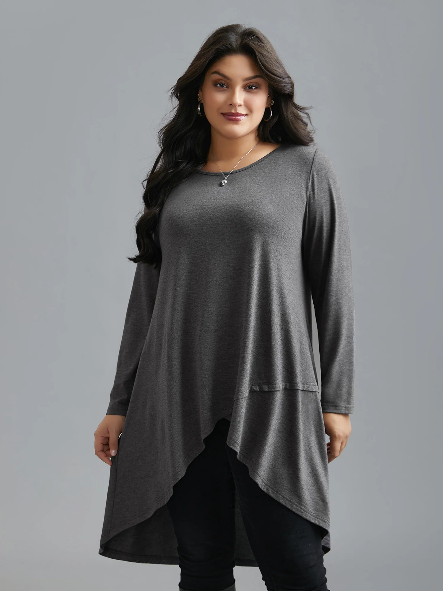 Solid Heather High Low Hem Top - Image 3