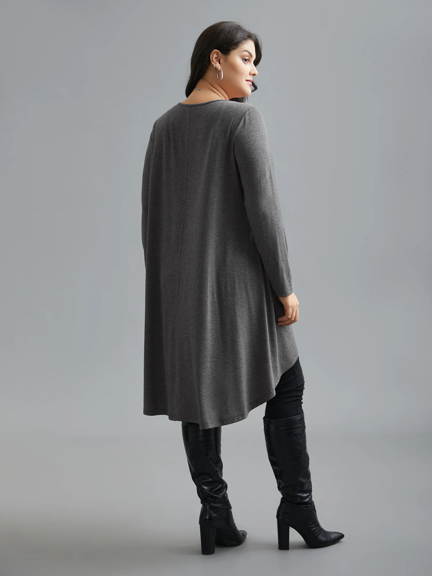 Solid Heather High Low Hem Top - Image 4