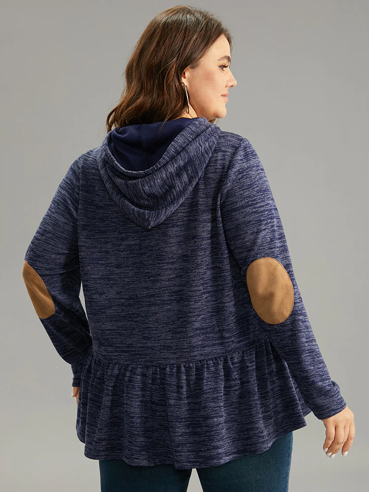 Solid Heather Hooded Flutter Hem Gathered Sweatshirt - Image 2