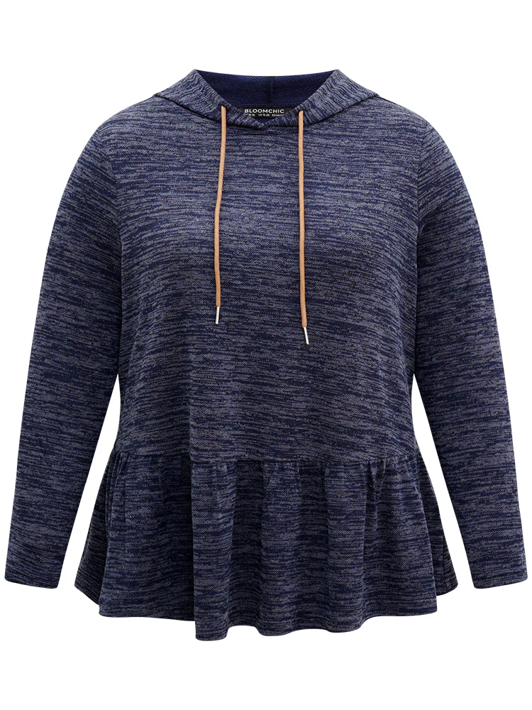 Solid Heather Hooded Flutter Hem Gathered Sweatshirt - Image 6