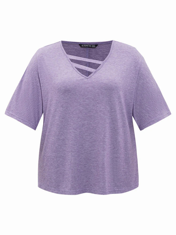Solid Heather Keyhole Neck Dolman Sleeve T-shirt - Image 8