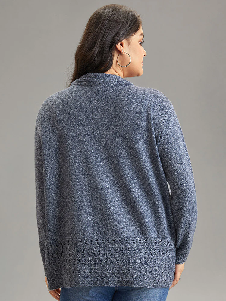 Solid Heather Lapel Collar Arc Hem Cardigan - Image 2