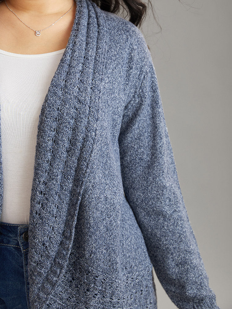 Solid Heather Lapel Collar Arc Hem Cardigan - Image 5