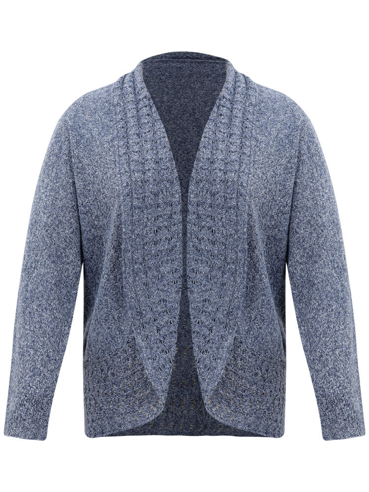Solid Heather Lapel Collar Arc Hem Cardigan - Image 6