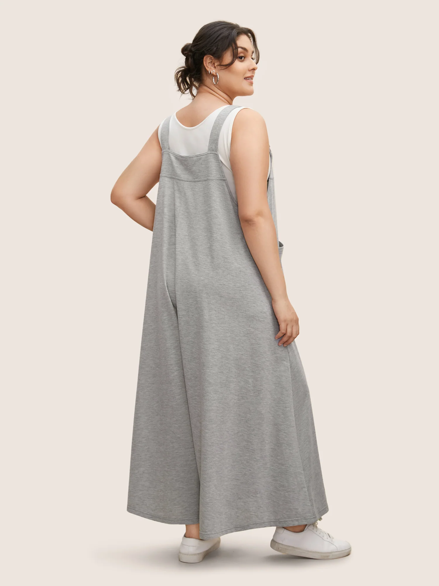 Solid Heather Patched Pocket Wide Leg Jumpsuit - Image 4