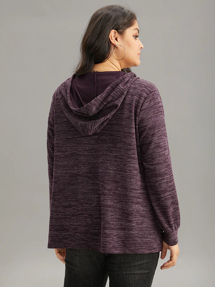 Solid Heather Pocket Hooded Zipper Sweatshirt - Image 2