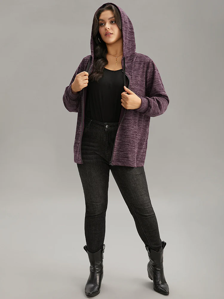 Solid Heather Pocket Hooded Zipper Sweatshirt - Image 4