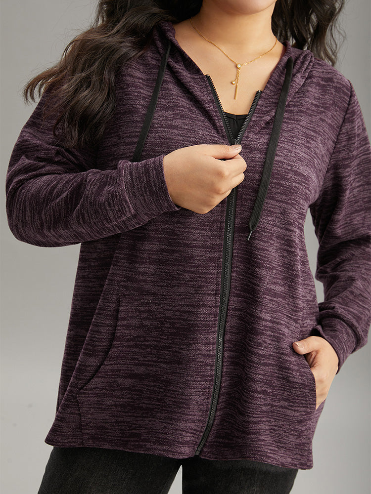 Solid Heather Pocket Hooded Zipper Sweatshirt - Image 5