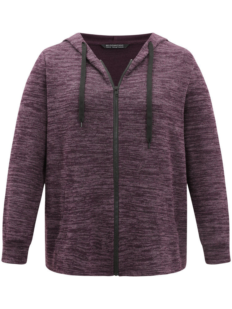 Solid Heather Pocket Hooded Zipper Sweatshirt - Image 6