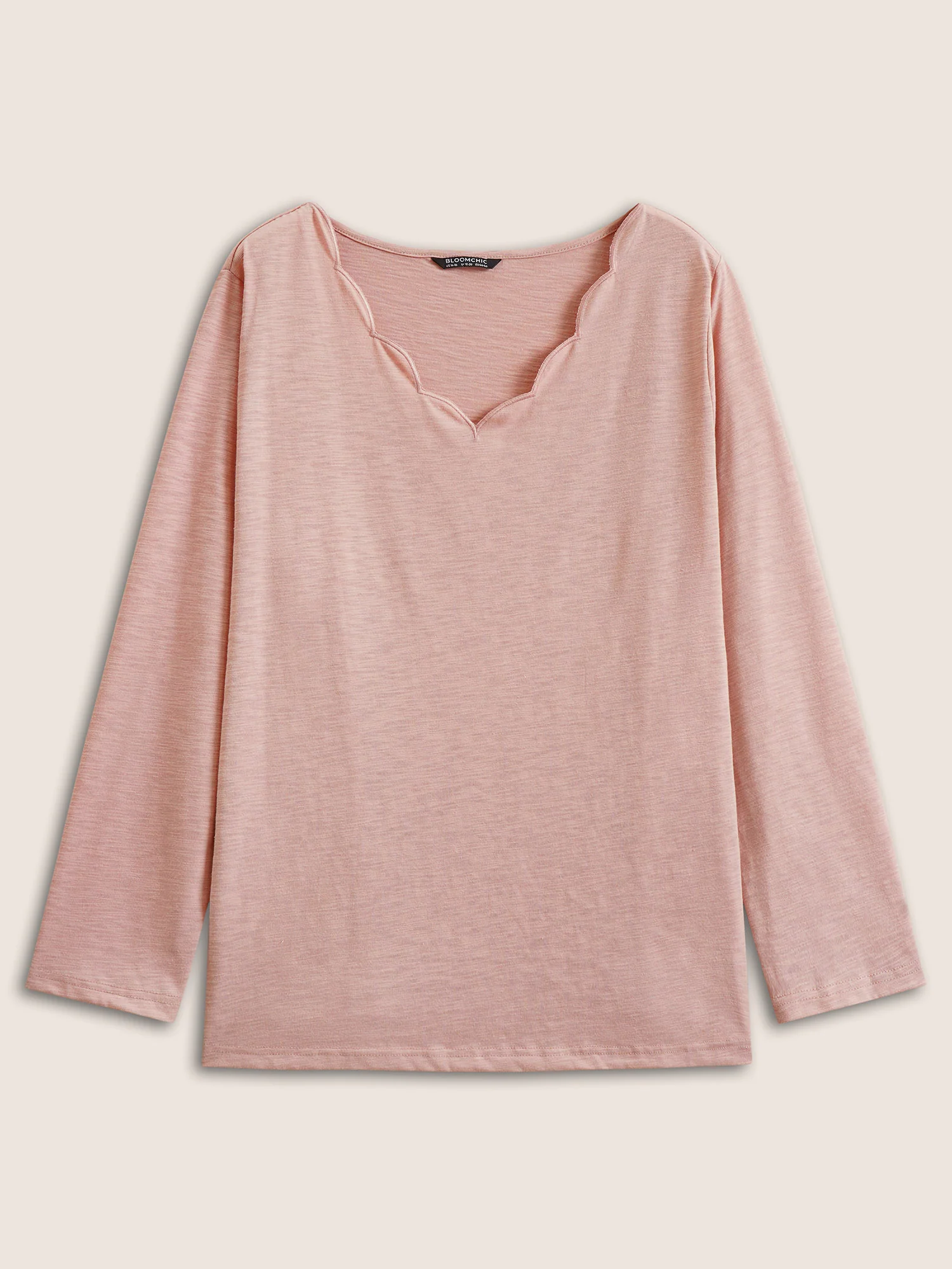 Solid Heather Scalloped Trim T-shirt - Image 7