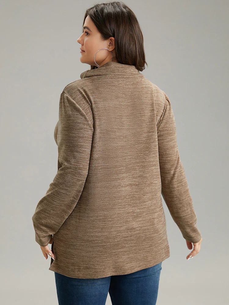 Solid Heather Turtleneck Knit T-shirt - Image 2