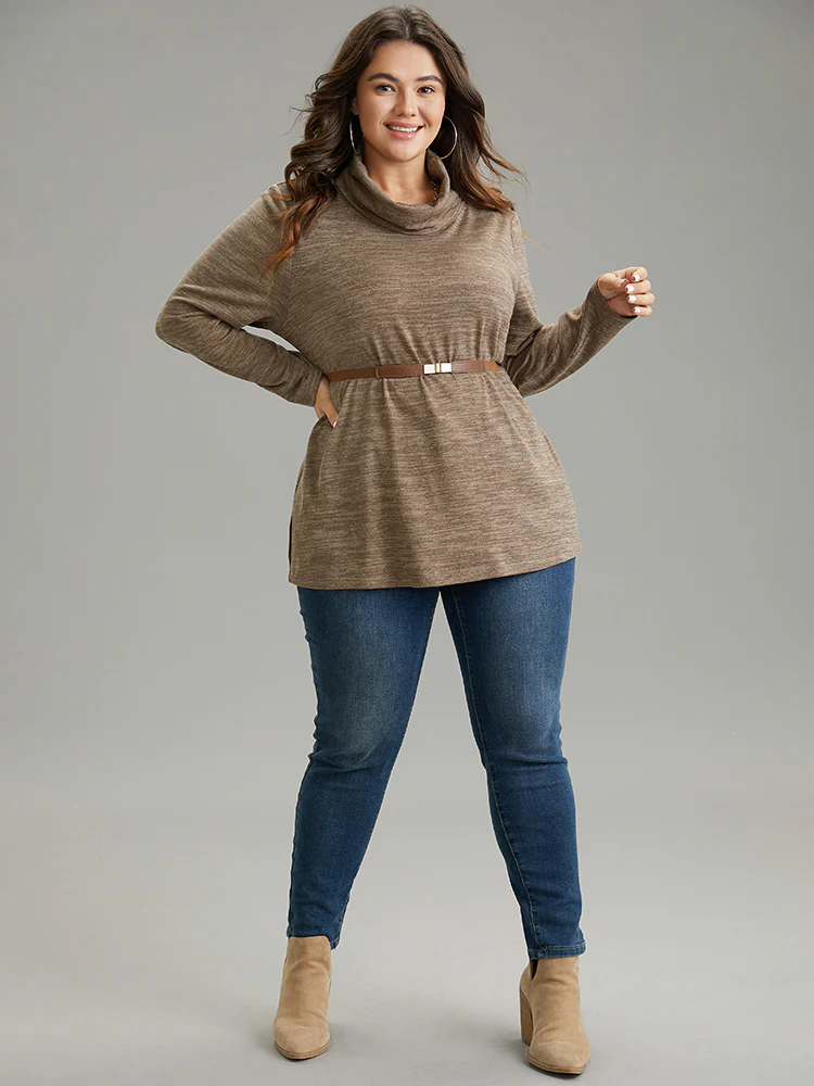 Solid Heather Turtleneck Knit T-shirt - Image 4