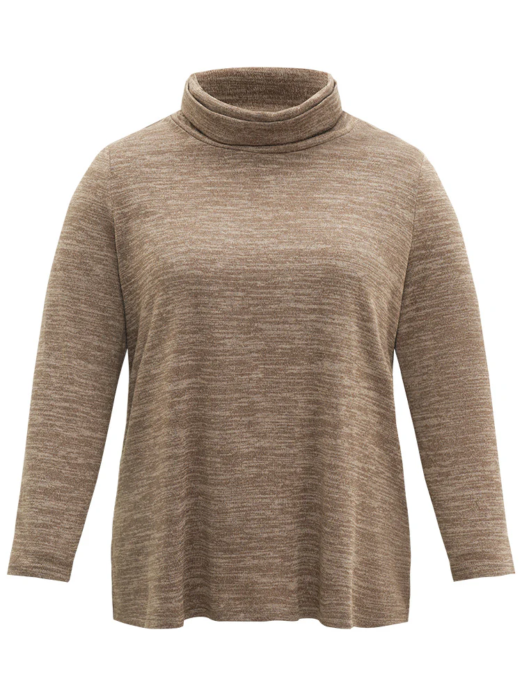 Solid Heather Turtleneck Knit T-shirt - Image 6