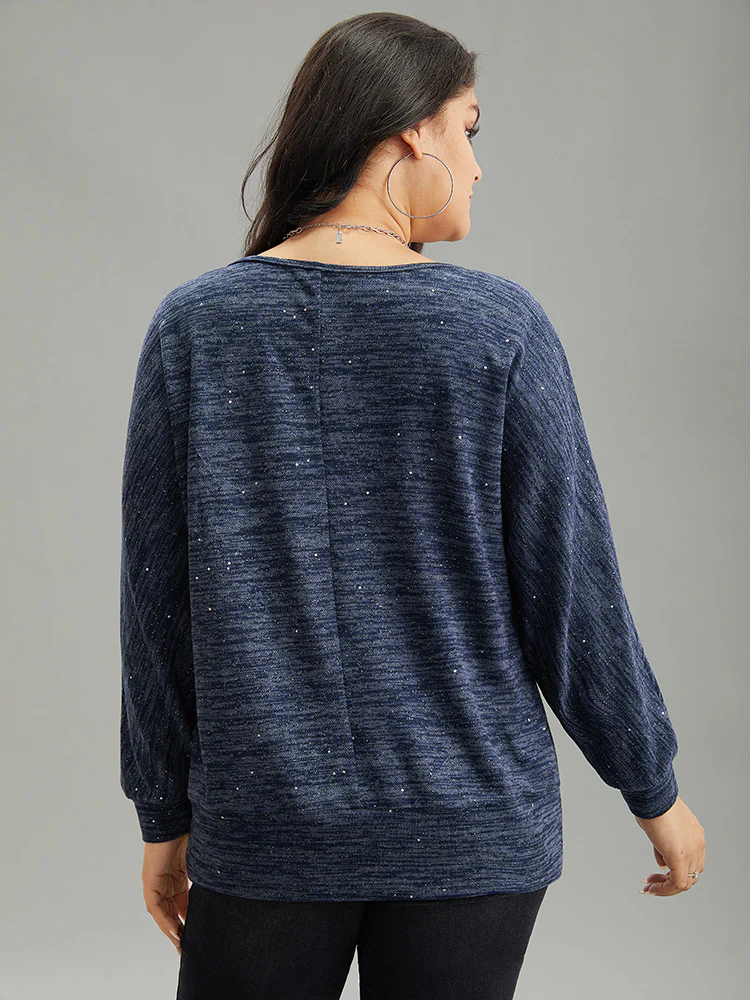 Solid Heather V Neck Sequin T-shirt - Image 2