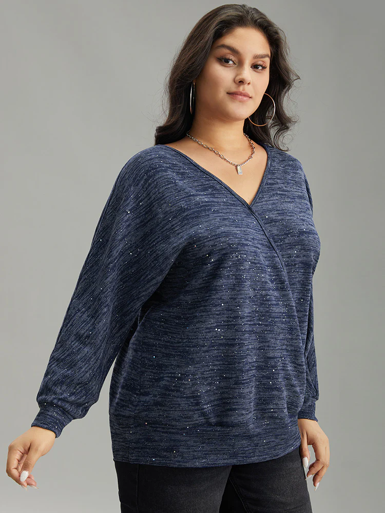 Solid Heather V Neck Sequin T-shirt - Image 3