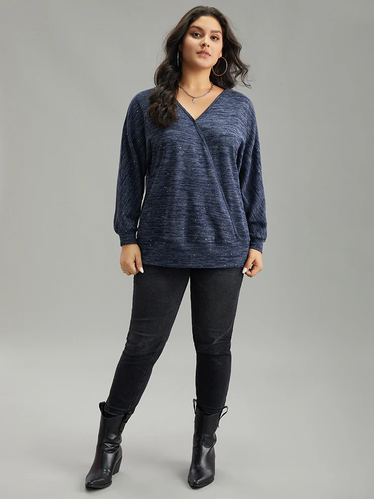 Solid Heather V Neck Sequin T-shirt - Image 4
