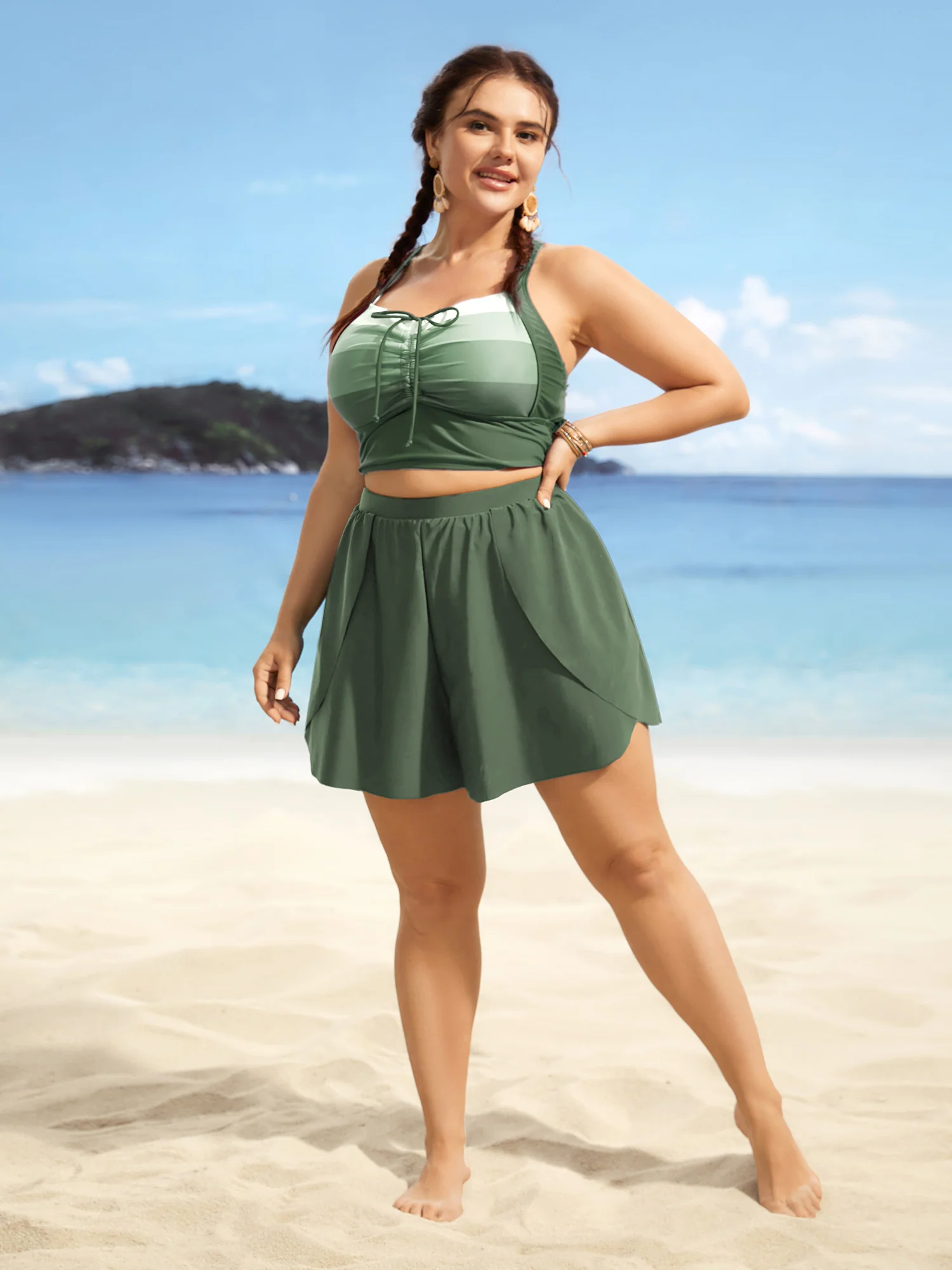 Solid High Rise Overlapped Hem Swim Short - Image 10