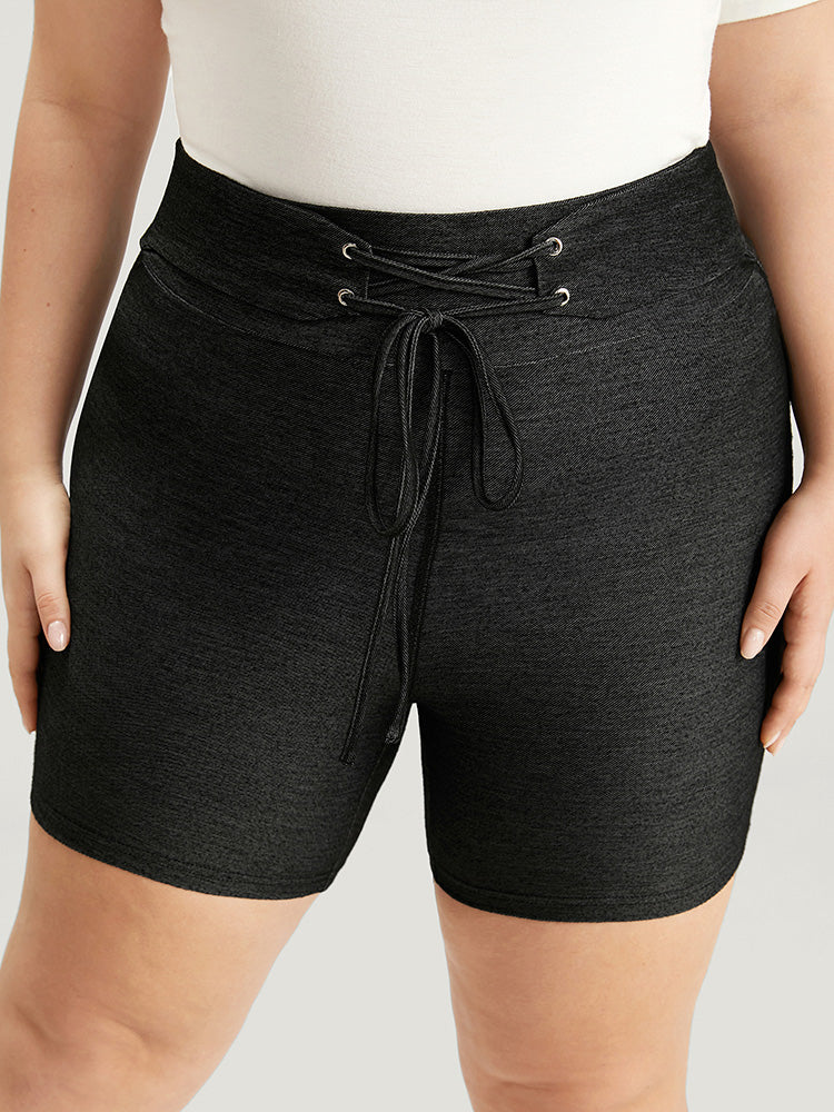 Solid High Rise Ties Very Stretchy Leggings - Image 2