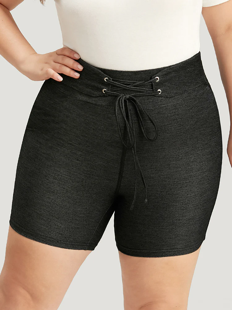 Solid High Rise Ties Very Stretchy Leggings - Image 4
