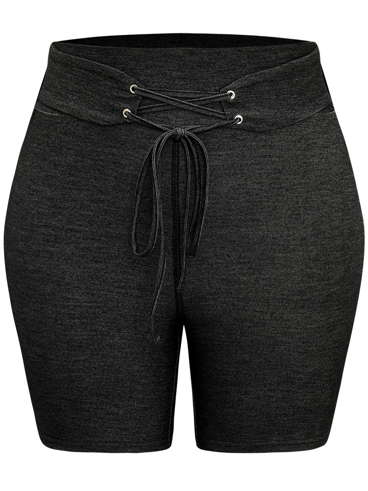 Solid High Rise Ties Very Stretchy Leggings - Image 8