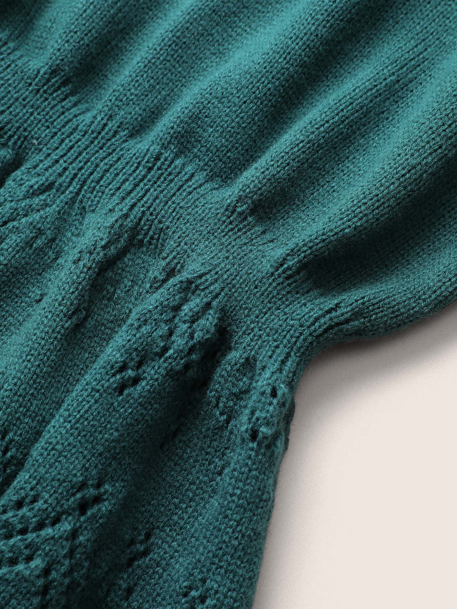 Solid Hollow Out Elastic Waist Knit Pullover - Image 5