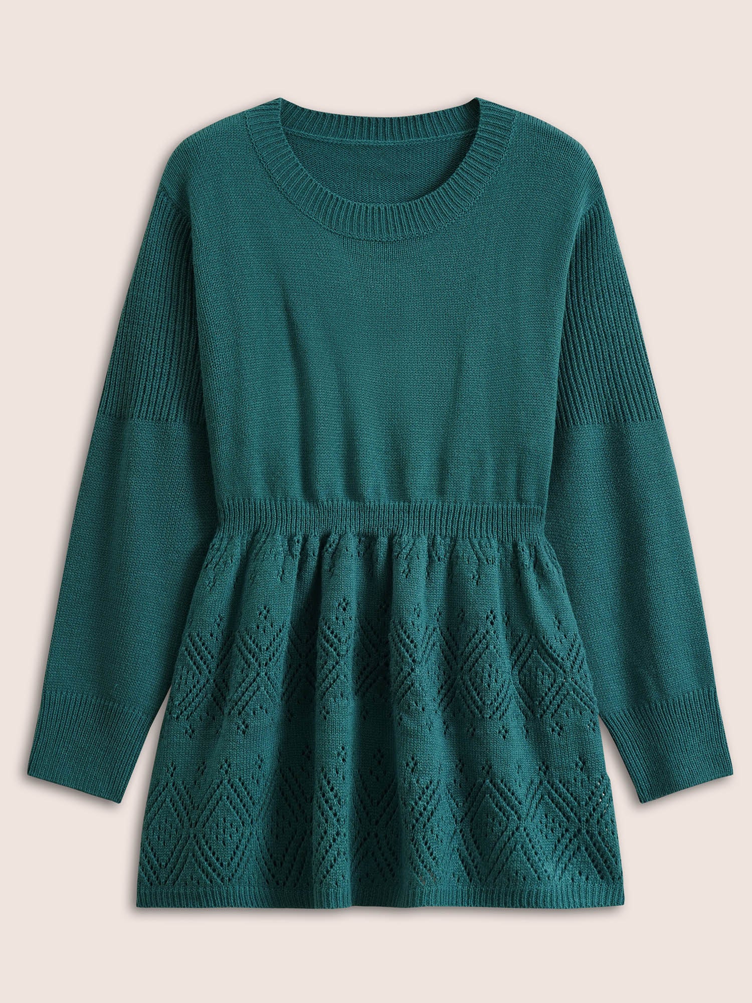 Solid Hollow Out Elastic Waist Knit Pullover - Image 6