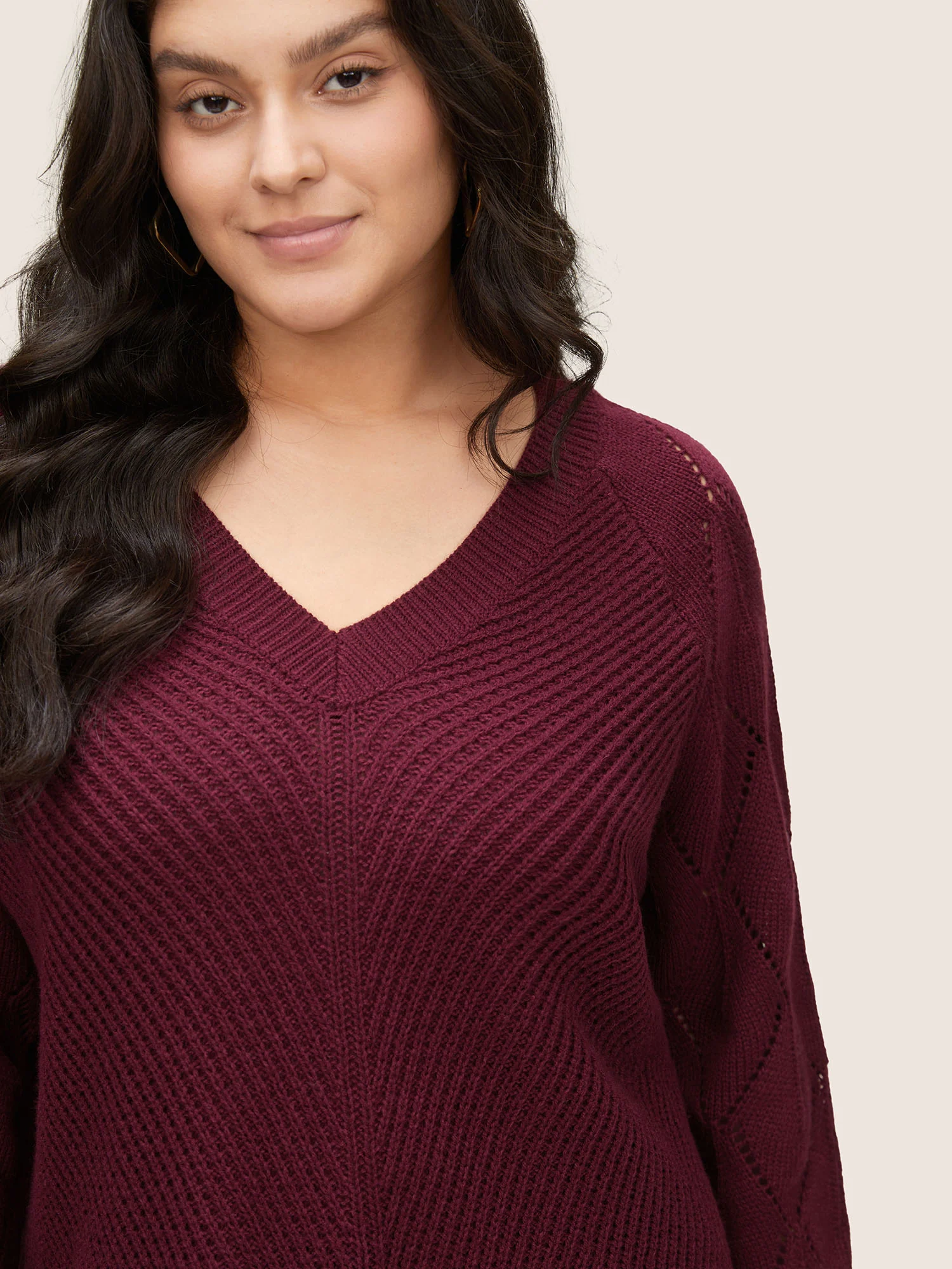 Solid Hollow Out Raglan Sleeve Pullover - Image 4