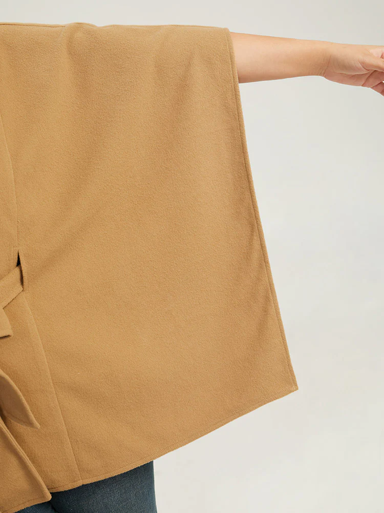 Solid Hooded Belted Batwing Sleeve Jacket - Image 10