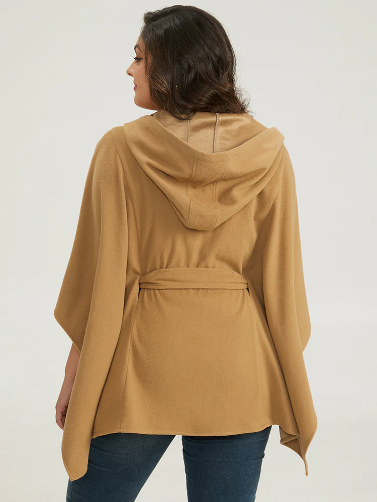 Solid Hooded Belted Batwing Sleeve Jacket - Image 7