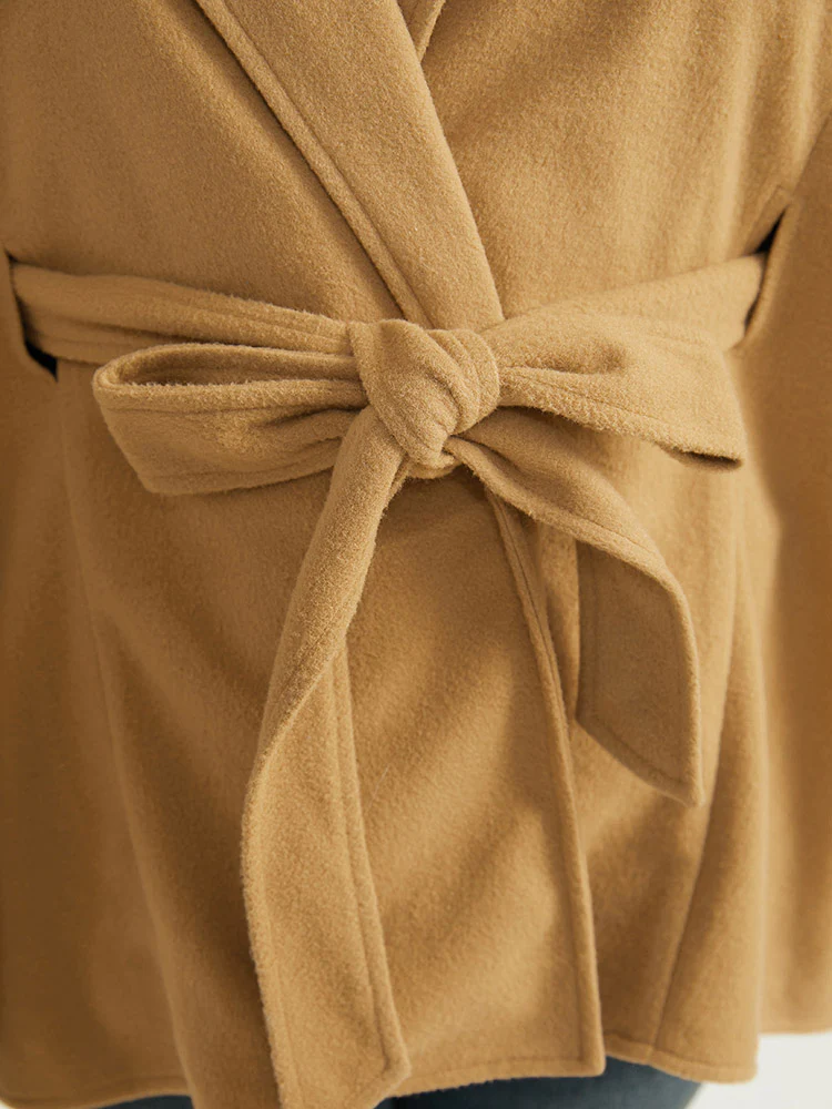 Solid Hooded Belted Batwing Sleeve Jacket - Image 9