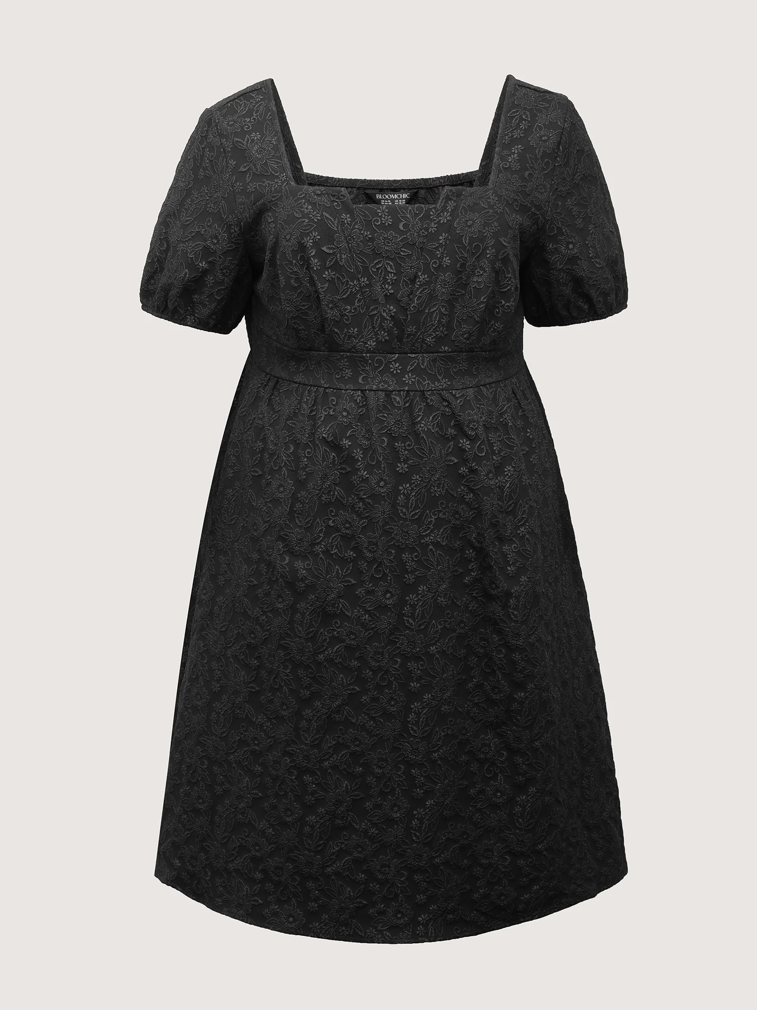 Solid Jacquard Puff Sleeve Midi Dress - Image 7