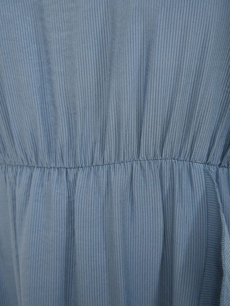 Solid Keyhole Round Neck Pocket Ruffle Trim Rib Knit Dress - Image 9