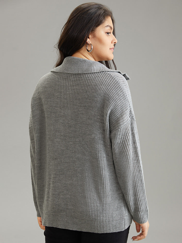 Solid Knit O Ring Half Zip Pullover - Image 2