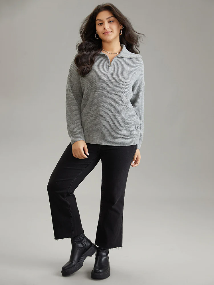 Solid Knit O Ring Half Zip Pullover - Image 3