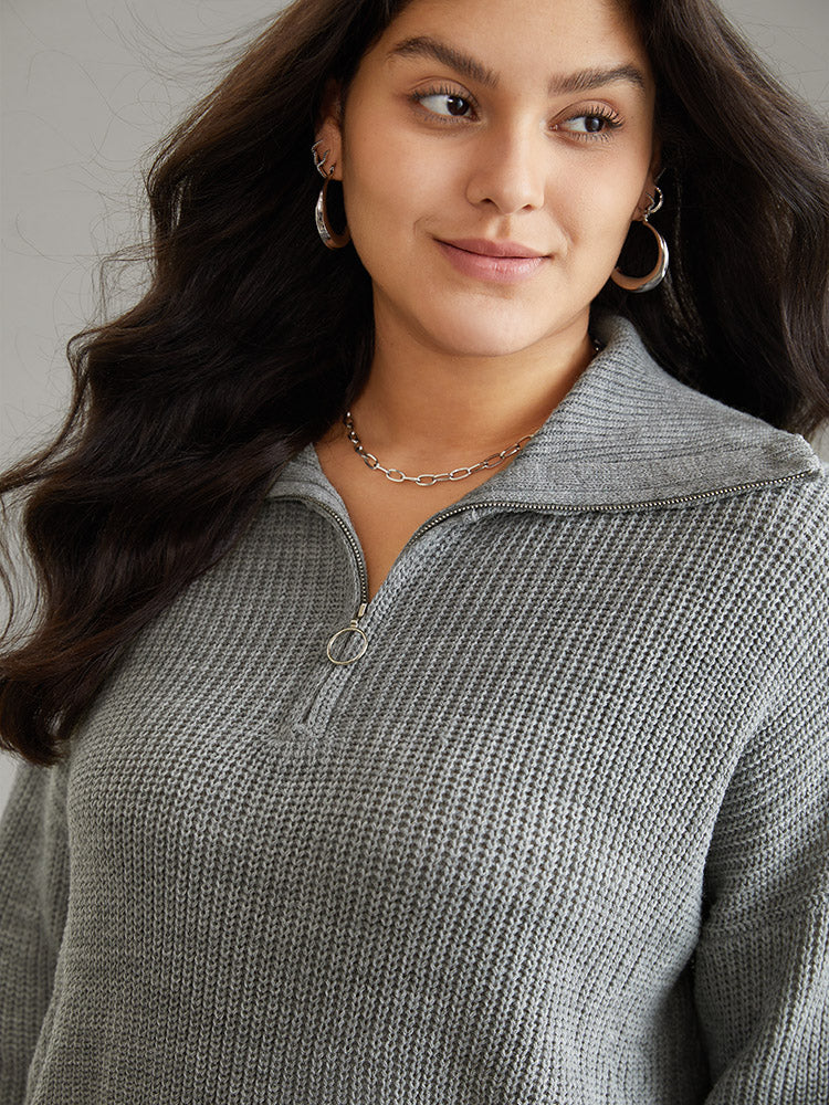 Solid Knit O Ring Half Zip Pullover - Image 4