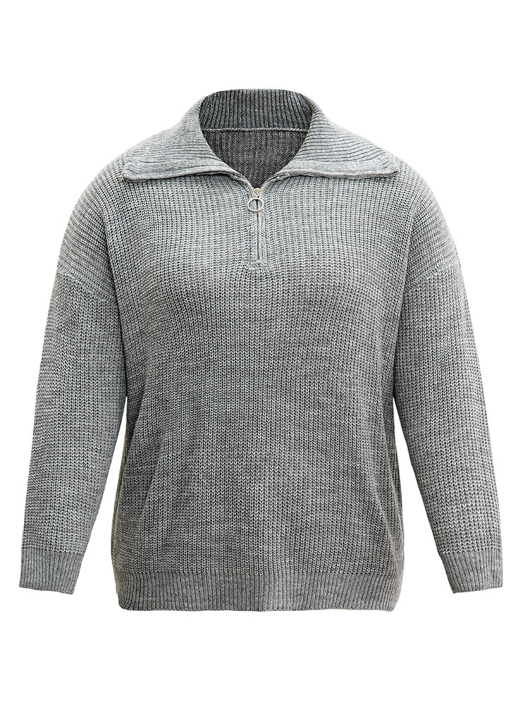 Solid Knit O Ring Half Zip Pullover - Image 5