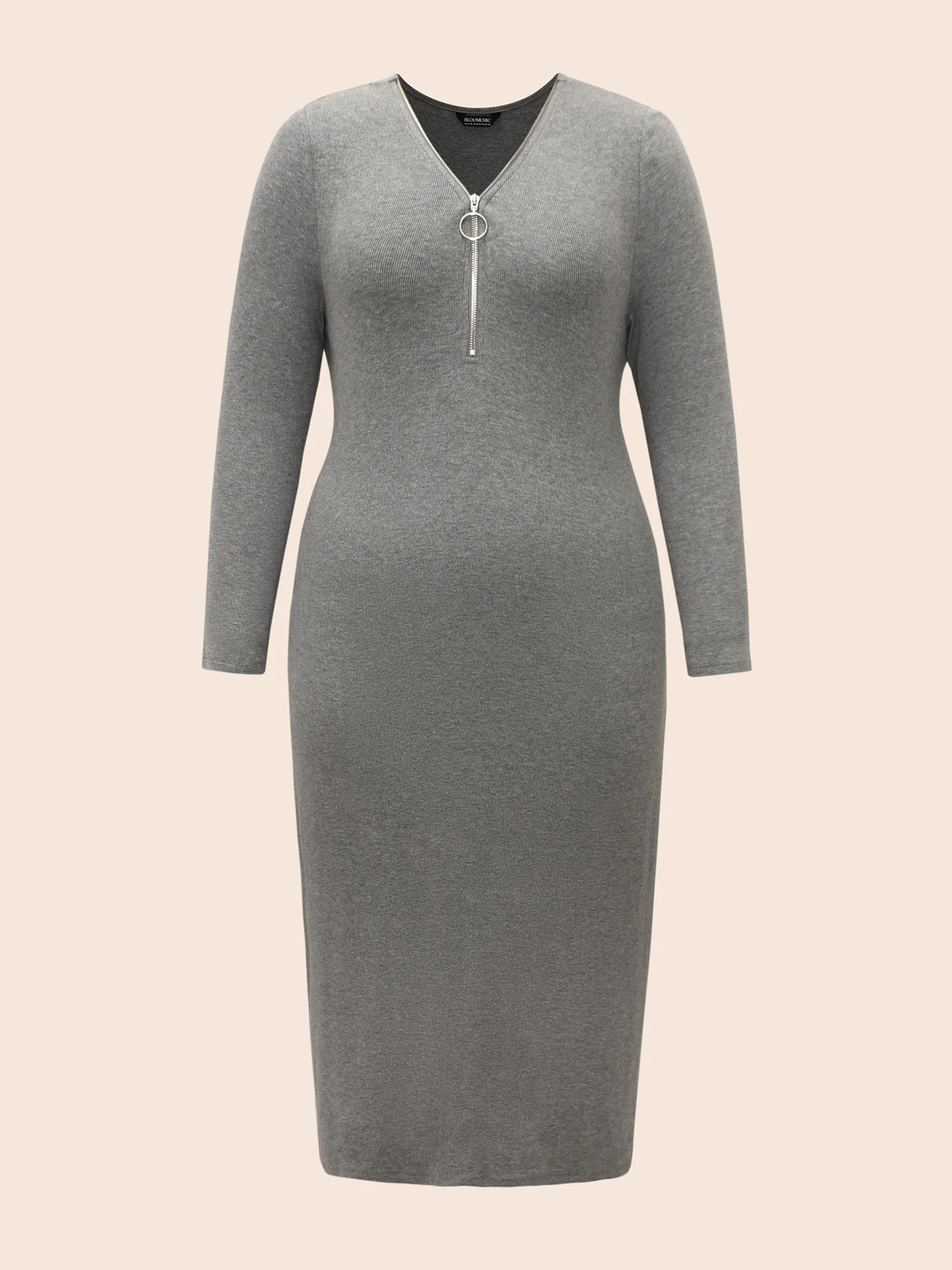 Solid Knit Zipper Midi Dress - Image 7