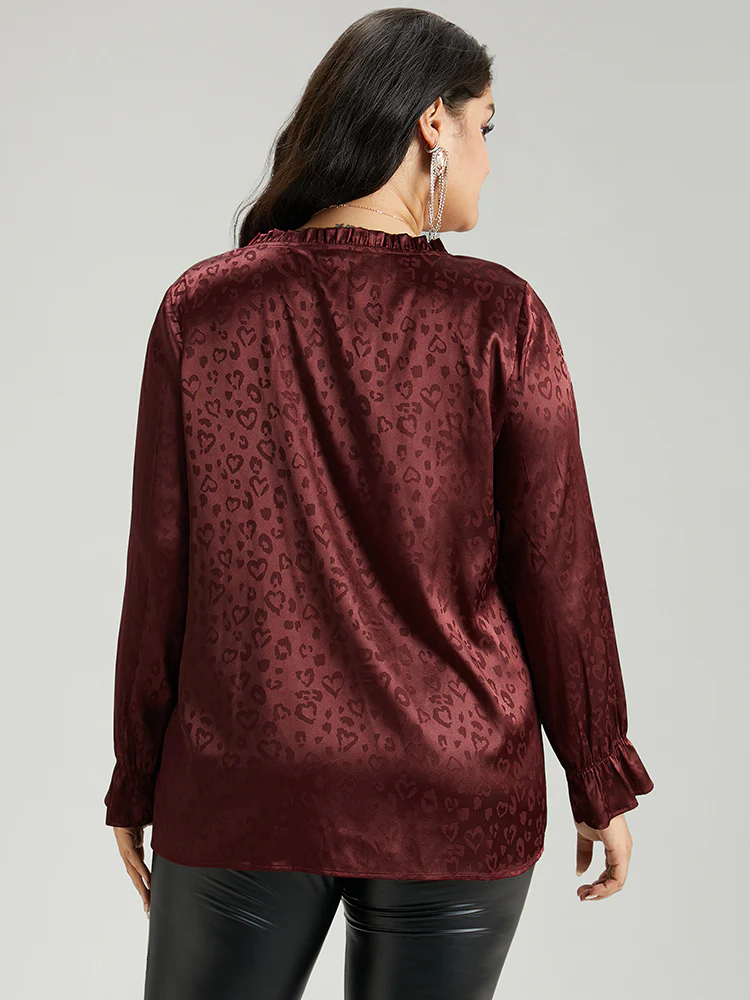 Solid Knot Neck Frill Trim Flutter Sleeve Blouse - Image 2
