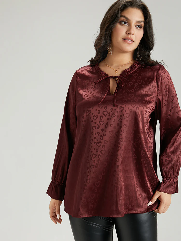 Solid Knot Neck Frill Trim Flutter Sleeve Blouse - Image 6