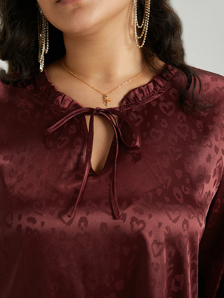Solid Knot Neck Frill Trim Flutter Sleeve Blouse - Image 8