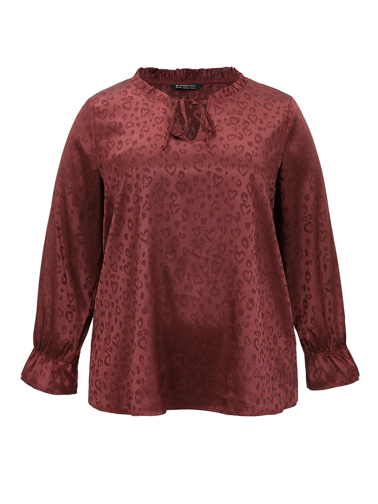 Solid Knot Neck Frill Trim Flutter Sleeve Blouse - Image 9