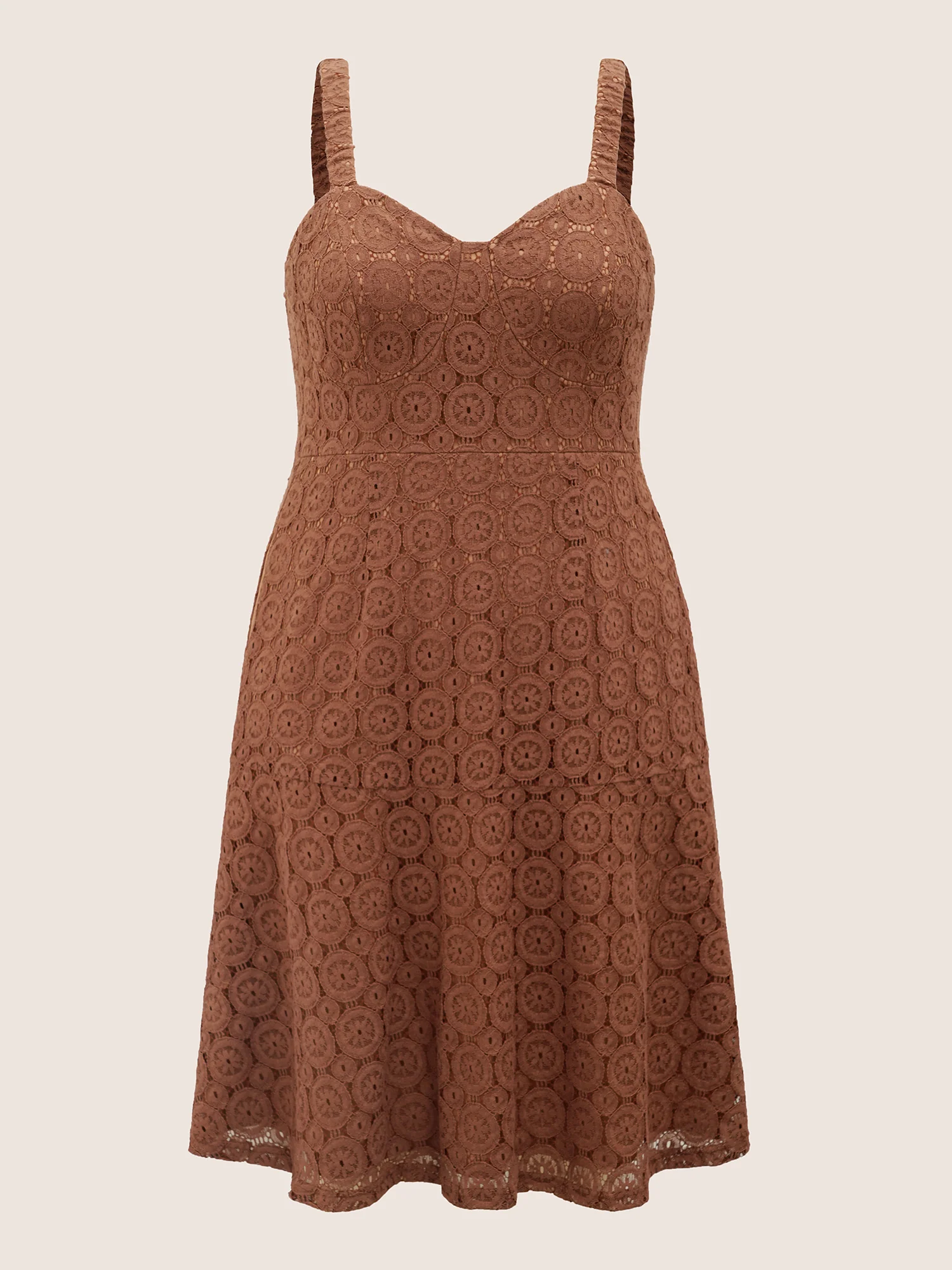 Solid Lace Geometric Hollow Out Cami Dress - Image 7