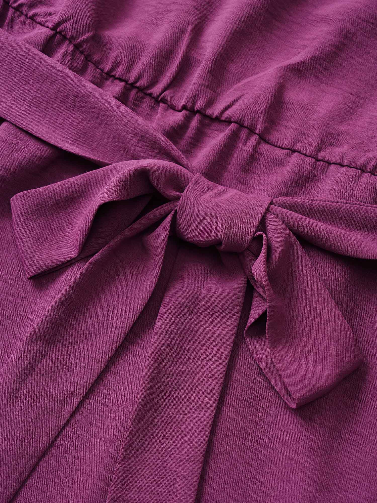 Solid Lace Panel Cut Out Belted Gathered Dress - Image 5