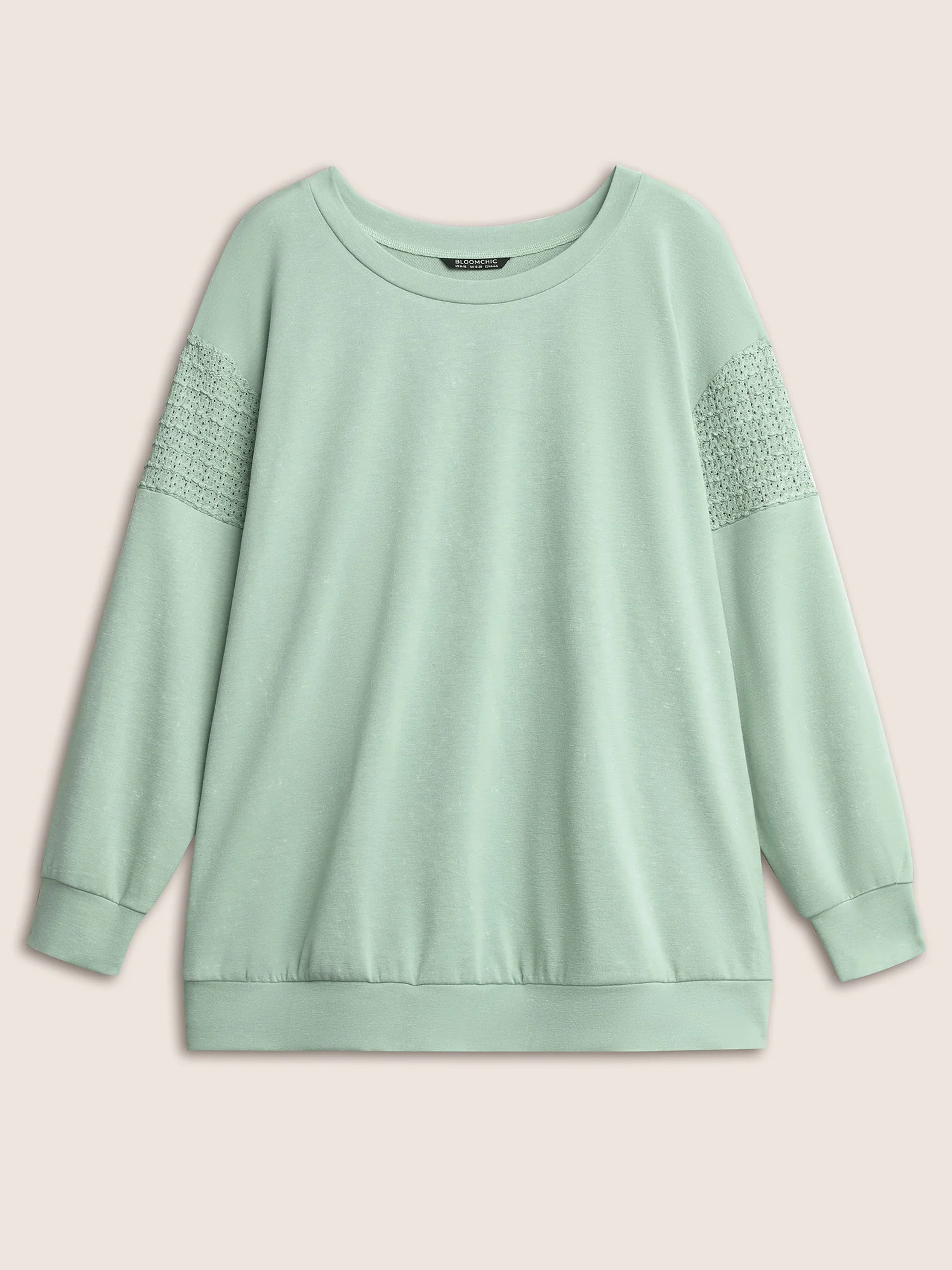 Solid Lace Panel Drop Shoulder Sweatshirt - Image 6