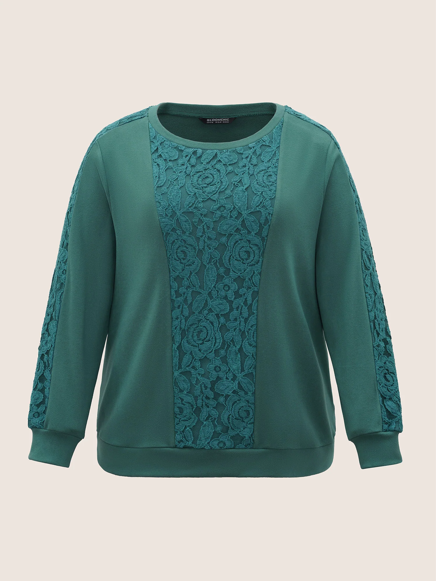 Solid Lace Patchwork Crew Neck Sweatshirt - Image 6