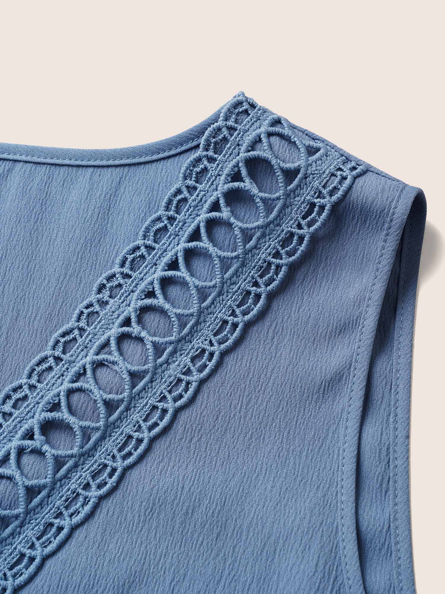 Solid Lace Patchwork Gathered Tank Top - Image 6