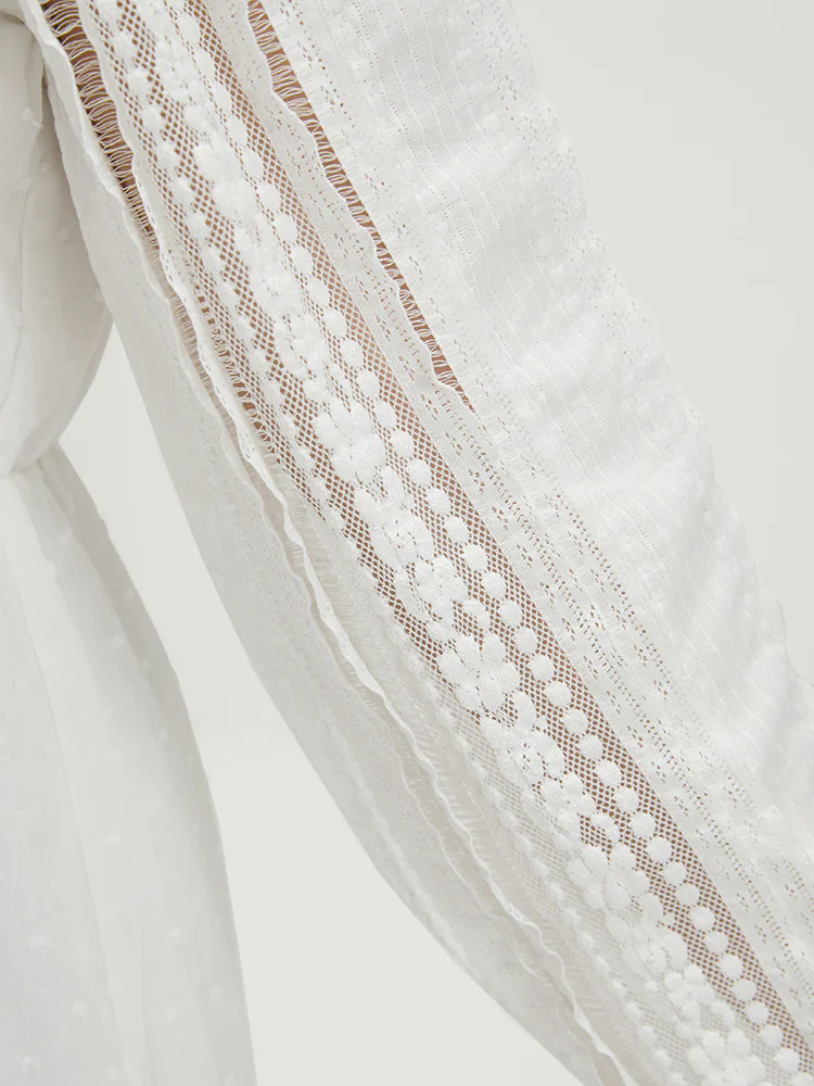 Solid Lace Patchwork Lantern Sleeve Blouse - Image 6