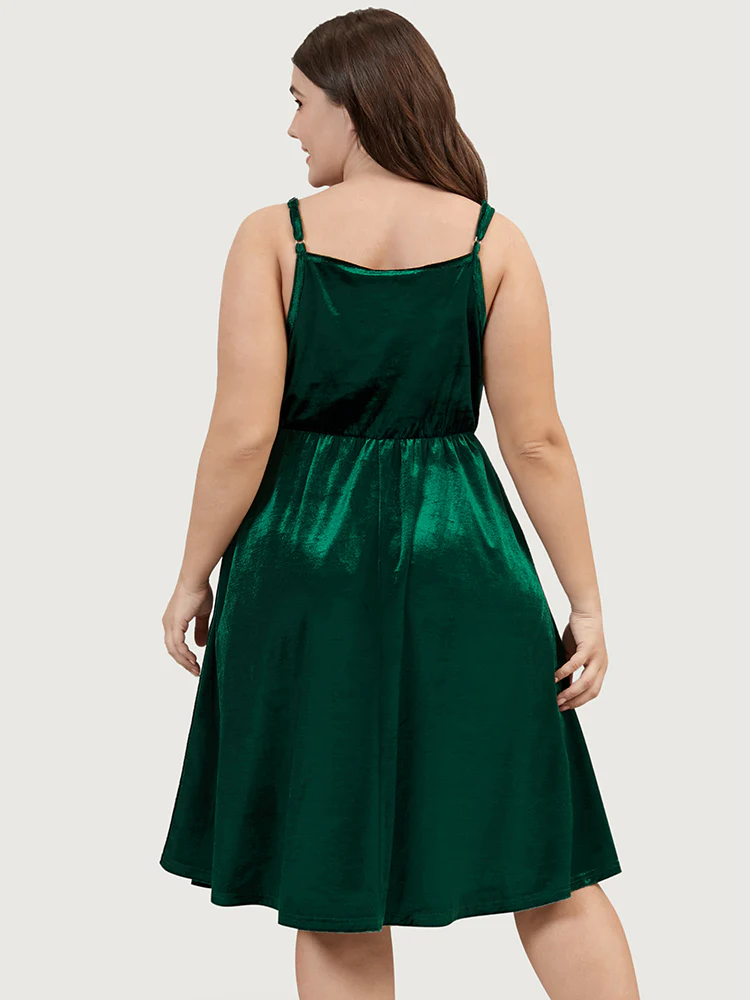Velvet Lace Trim Pocket Spaghetti Strap Nightgown - Image 3