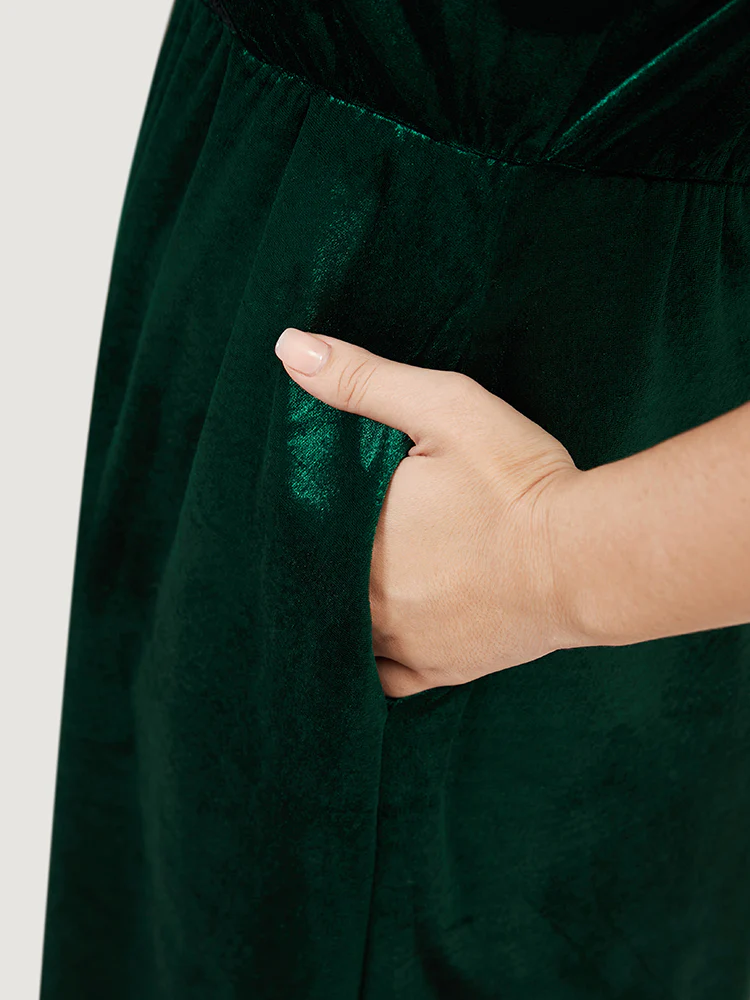 Velvet Lace Trim Pocket Spaghetti Strap Nightgown - Image 7
